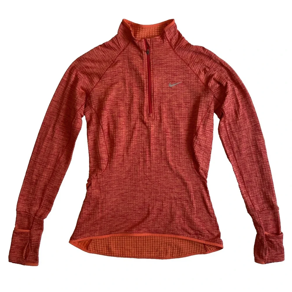 Nike Dri-Fit Womens Long Sleeve Running Shirt, 1/4 Zip Coral XS‎